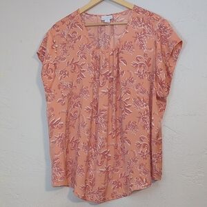 4 FOR $24 Coral Pink Cute Floral Lightweight Comfy Casual Office Blouse 2X